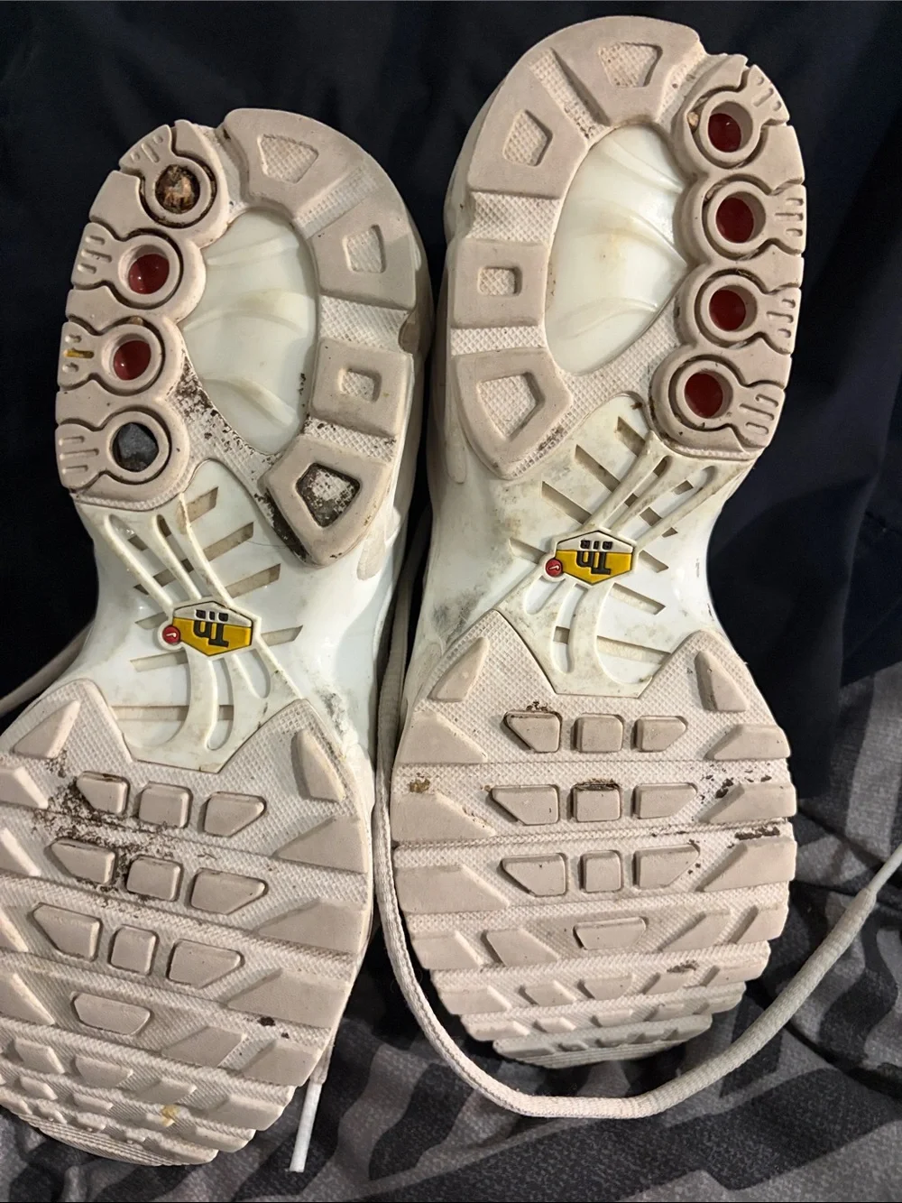 Nike White and Light Gray Air-Cushion Running Sneakers just need a good cleaning